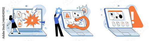 Malware spyware virus. Vector illustration. Online safety relies on robust security systems and user awareness Fraudulent activities require strong security measures and vigilant monitoring Warnings