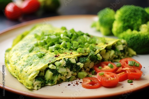 chopped broccoli in a green-hued veggie omelette