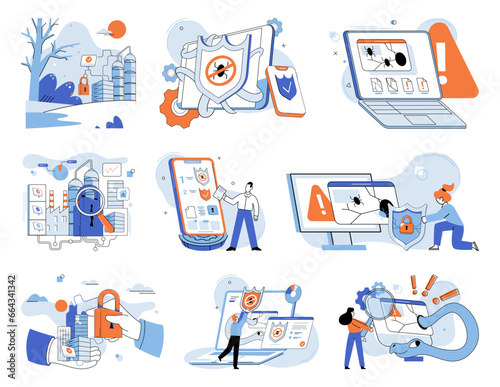 Industrial cyber security. Vector illustration. The protection and safety technology are paramount in industrial sector Businesses rely on robust security measures to mitigate risk cyber attacks