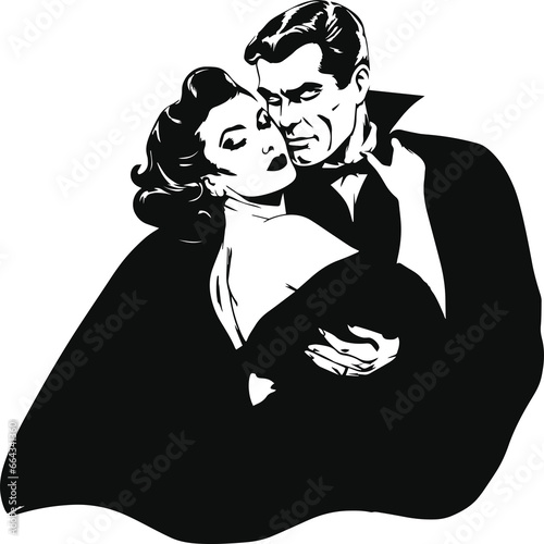 Man kiss woman , Dracula kiss woman illustration
