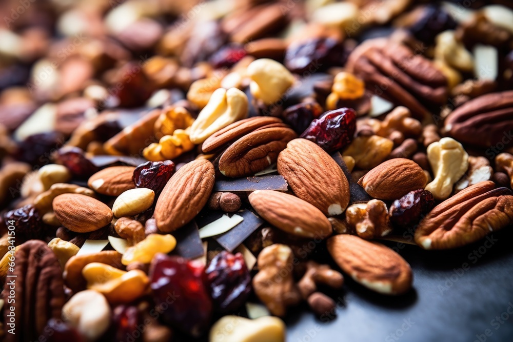 close-up image of a trail mix with pecans and almonds close-up image of a trail mix with pecans and almonds