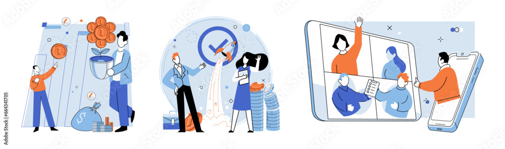 Established business. Vector illustration. Employees are backbone companys success Character illustrations add personalized touch to designs Design influences perception and appeal products