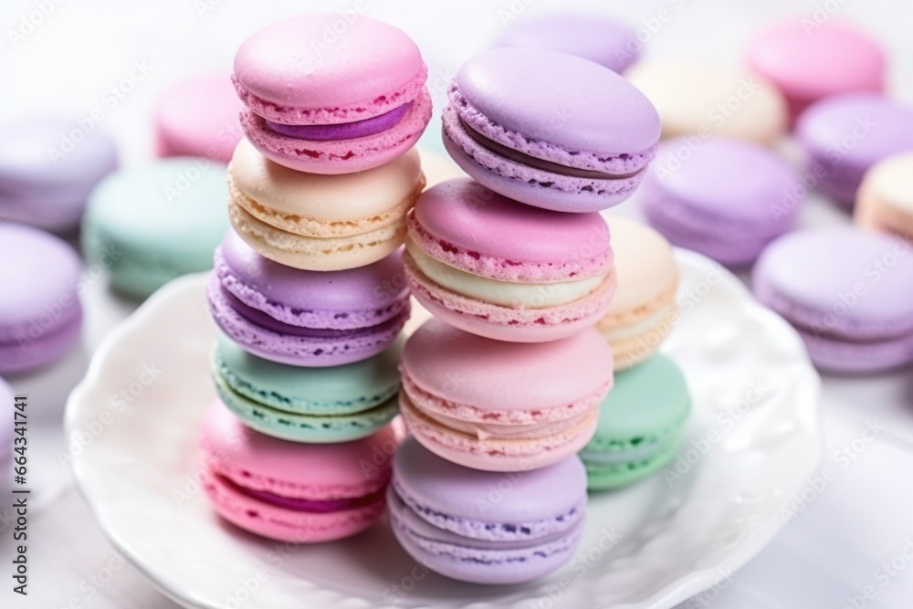 Obraz premium surreal colored macarons stacked on a clear white plate