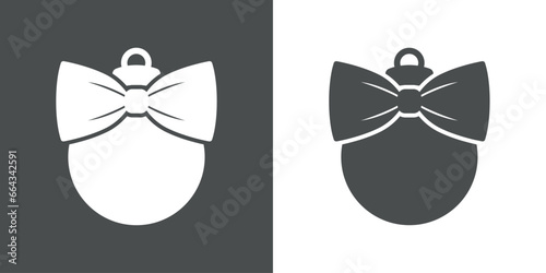 Tiempo de Navidad. Logo con silueta de bola de navidad con lazo de cinta para su uso en invitaciones y felicitaciones