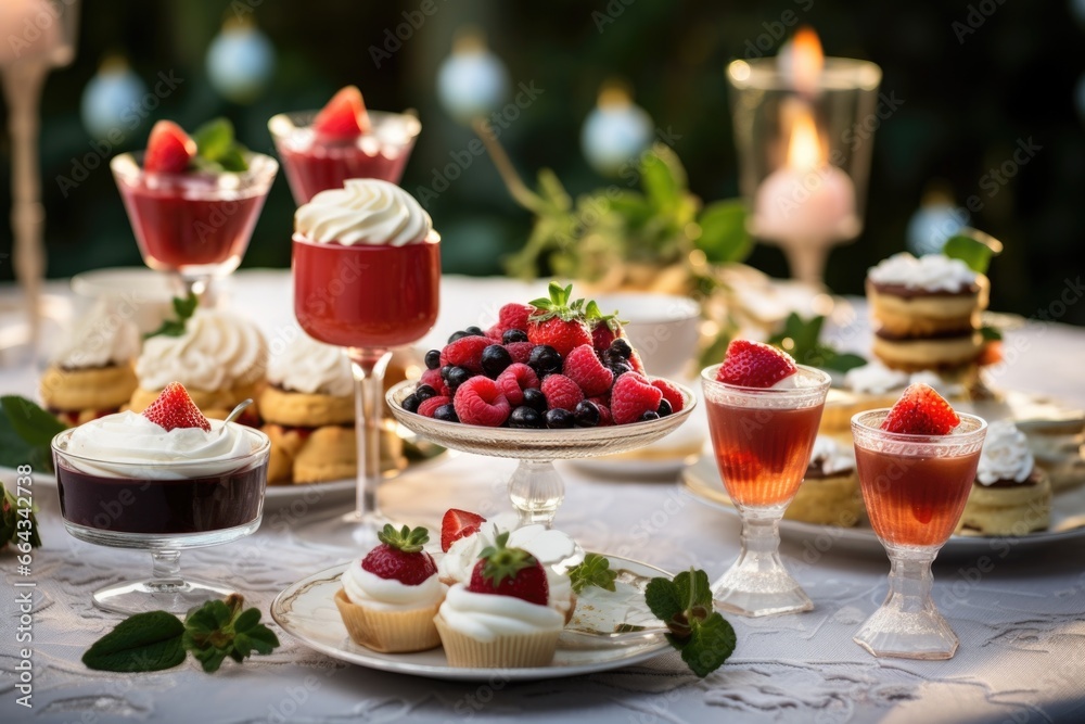 array of desserts on a festive table array of desserts on a festive table