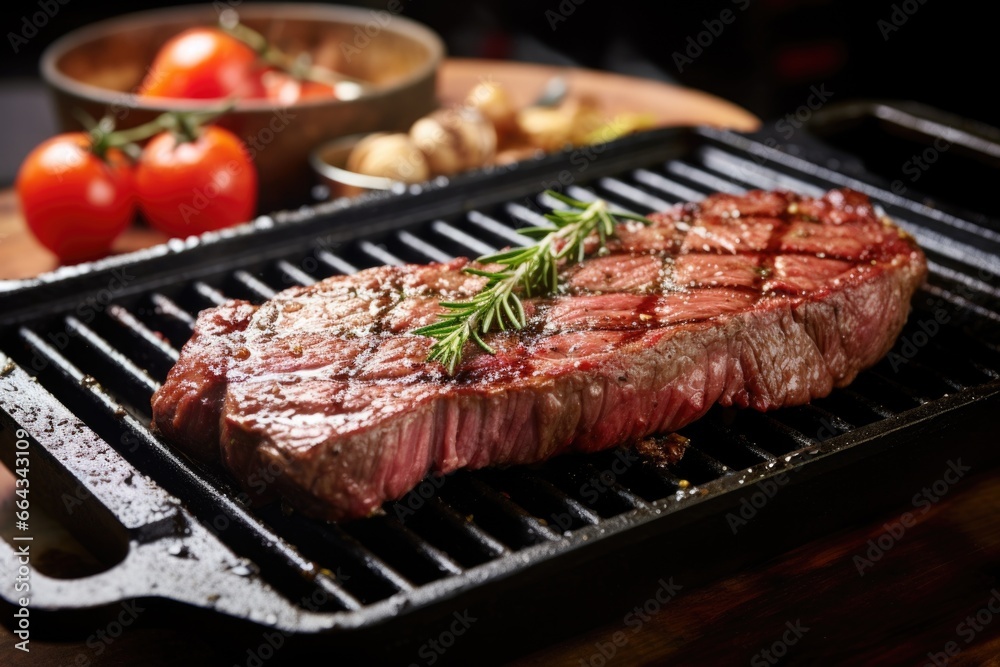 red meat steak on a grilling pan red meat steak on a grilling pan