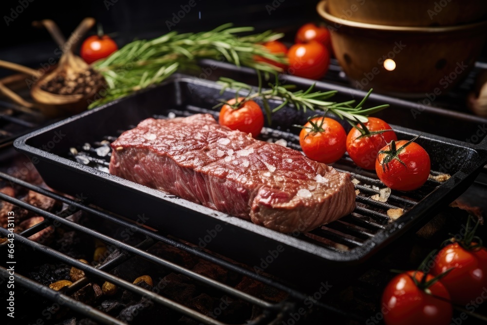 Fototapeta premium red meat steak on a grilling pan