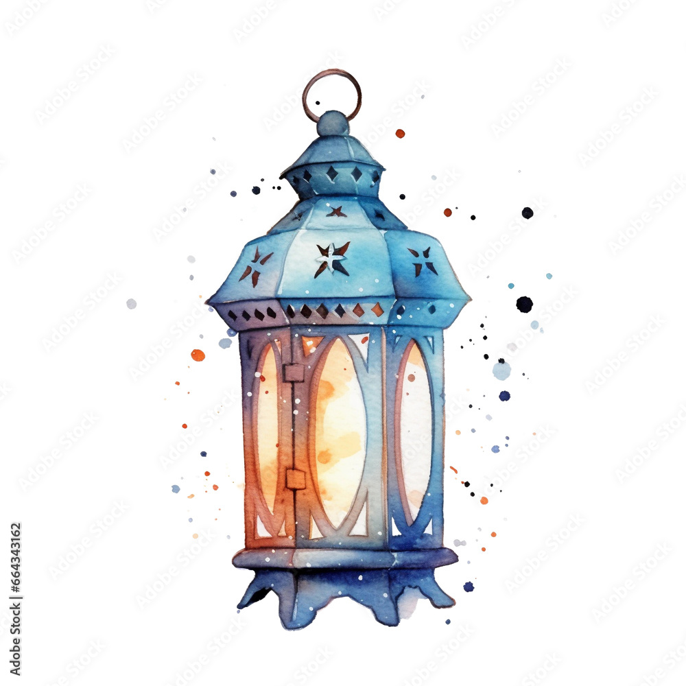 Islamic arabic lantern watercolor isolated, Generative AI Islamic arabic lantern watercolor isolated, Generative AI