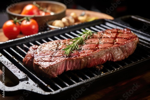 red meat steak on a grilling pan