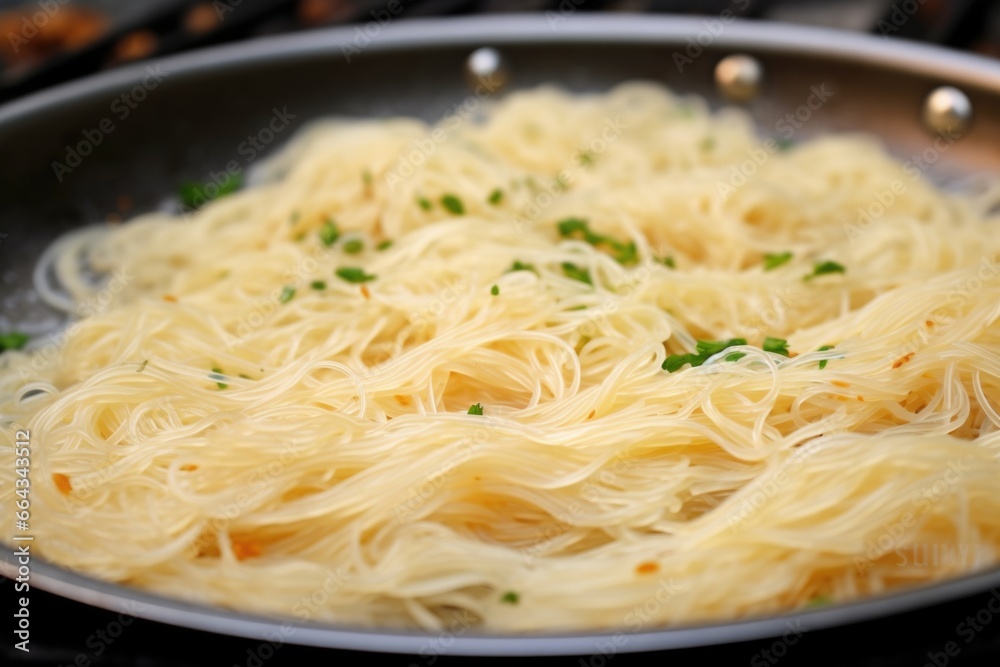 close-up of cooked angel hair pasta