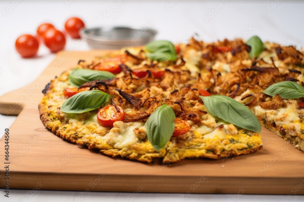 roasted cauliflower pizza on a wooden board roasted cauliflower pizza on a wooden board