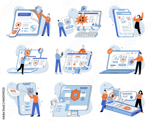 Data protection. Vector illustration. Technology plays crucial role in ensuring datsafety Businesses prioritize privacy and datprotection to build trust with their customers Locking down sensitive