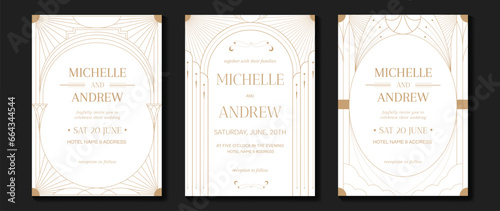 Luxury invitation card background vector. Elegant classic antique design, gold lines gradient on light background. Premium design illustration for gala card, grand opening, art deco, magazine, book.