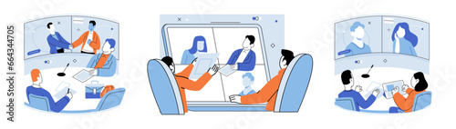 Conference group meeting. Vector illustration. A persons success in business often depends on effective communication The conference group meeting metaphor represents collaborative gathering