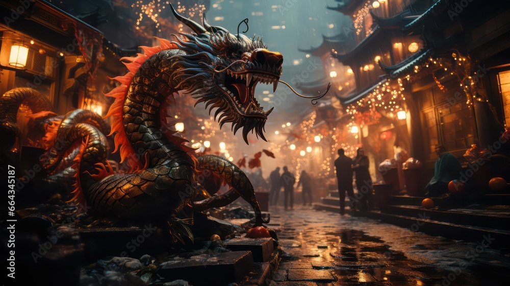Obraz premium dragon statue at night