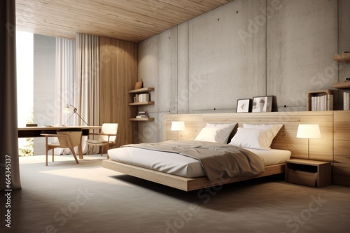 simple eco minimal hotel room interior beige color