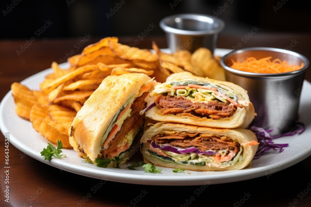 sandwich with coleslaw, onion rings on a plate sandwich with coleslaw, onion rings on a plate