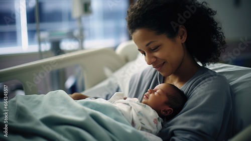 New Life Arrival Tender Moment of Afro-American Mother and Newborn photo