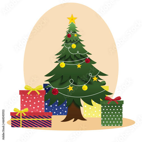 Christmas day illustration vector christmas tree and gift box christmas celebration