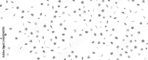 Holiday backdrop made of silver stars and sparkles on white wooden background. New Year concept.