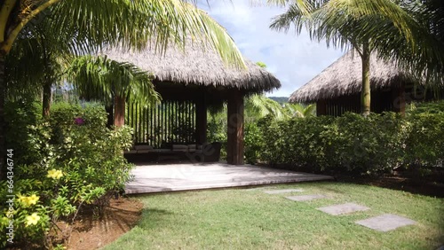 Static wide shot of Indigenous hut made by the Kalinago Barana Aute pre- Colombus building