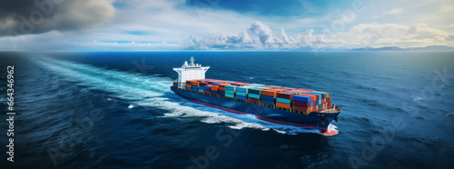 International Container Cargo ship in the ocean, Freight Transportation, Shipping, Nautical Vessel photo