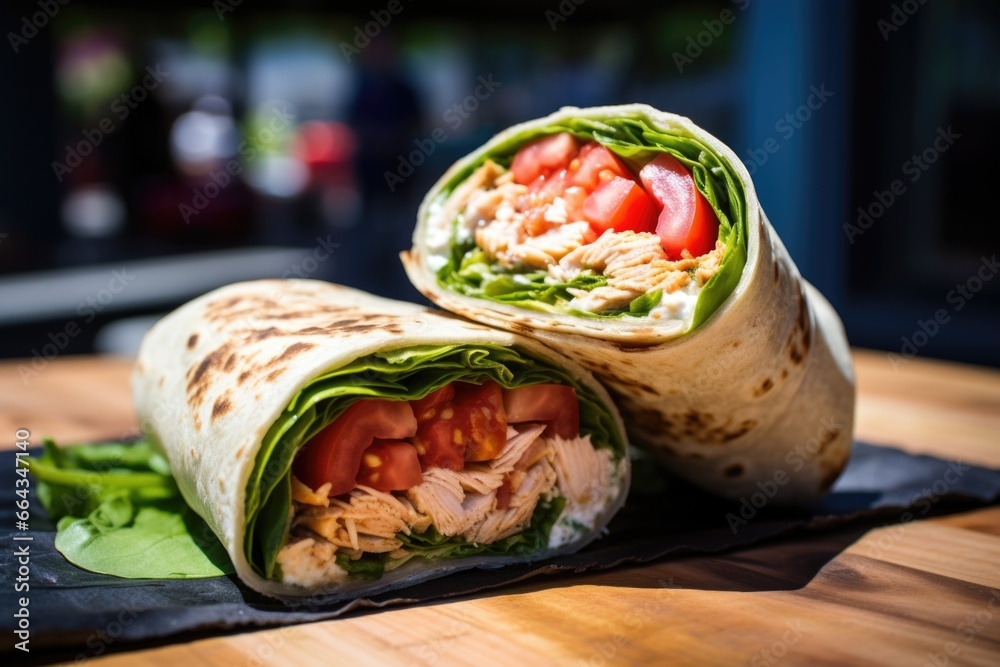 freshly made wrap in a food truck display