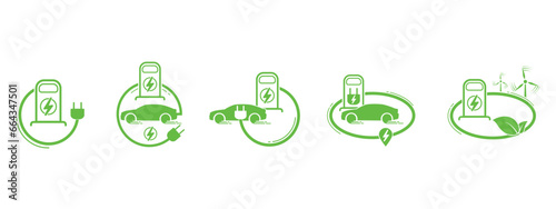 Electric car with plug symbol, electric car, hybrid car charging station logo, eco friendly car concept