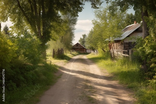 rural pathway in small town. Generative AI