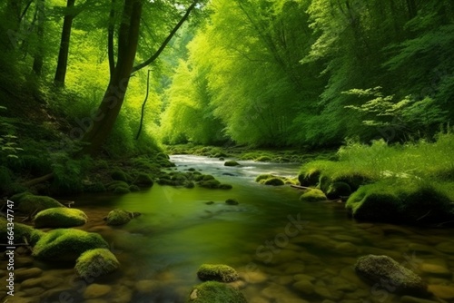 River in green forest. Generative AI