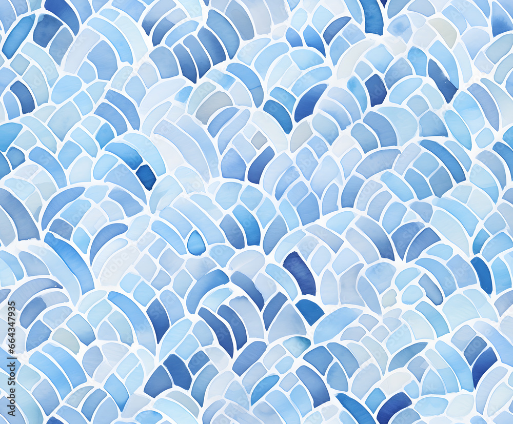 Obraz premium Watercolor blue handdrawn seamless ornamental pattern 