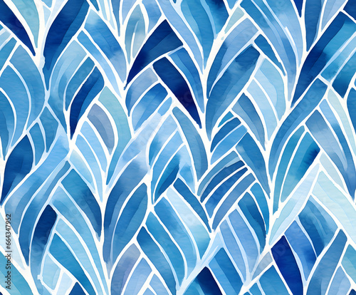 Watercolor blue handdrawn seamless ornamental pattern  photo
