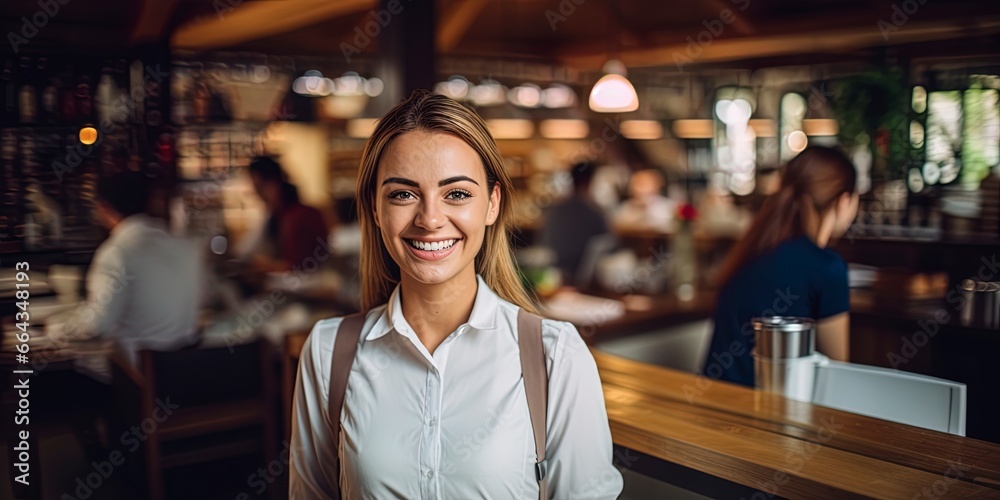 Smiling, young and attractive saleswoman,