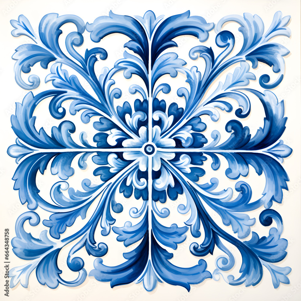 Rustic blue tile watercolor seamless pattern. Pattern of azulejos tiles Rustic blue tile watercolor seamless pattern. Pattern of azulejos tiles