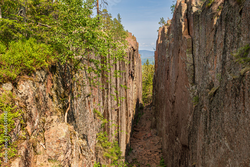 The 1.2 Billion years old Slåttdalsskrevan crevice in the Skuleskogen forest in Norrland Sweden
