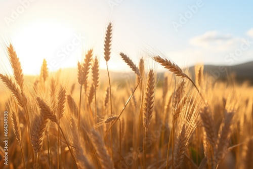 wheat field in the sunlight, with a soft focus on individual grains