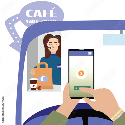 Drive through payment. Payments in a restaurant.