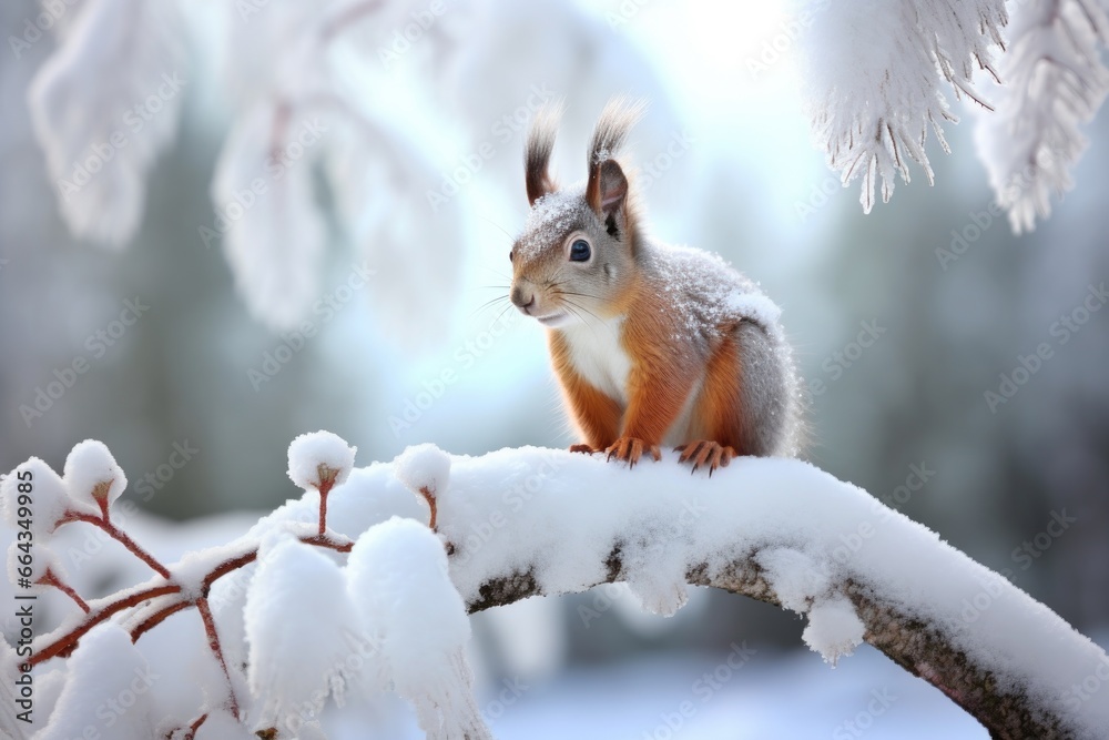 squirrel sitting on a snow-covered pine tree branch squirrel sitting on a snow-covered pine tree branch