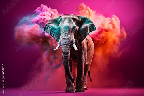 An elephant at a festival of colors in India
