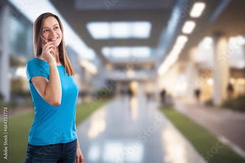 Smiling young woman user, holding smartphone, AI generated image Free Download Smiling young woman user, holding smartphone, AI generated image - GFXLoad