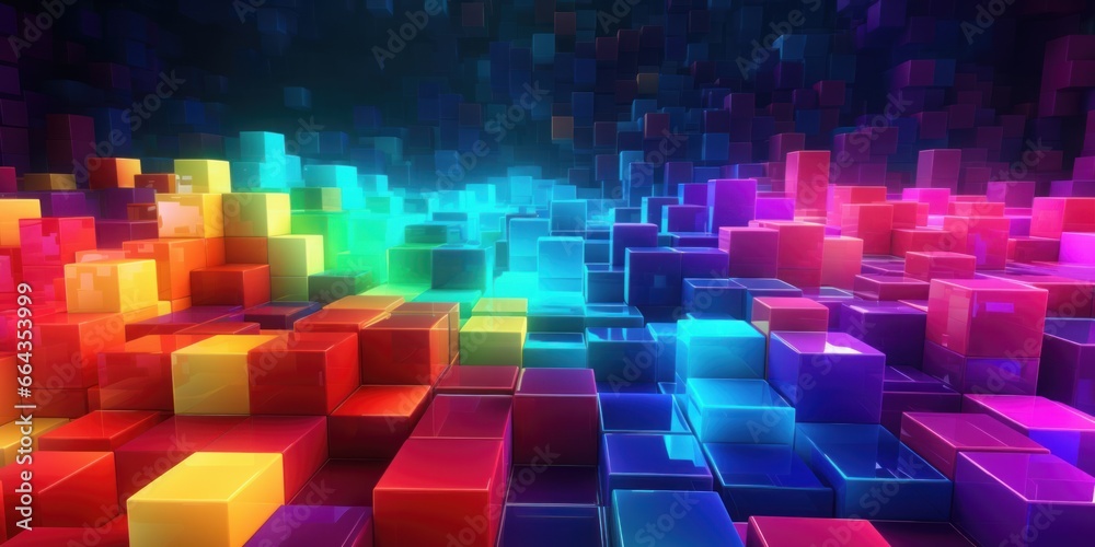 Abstract background with colorful glowing cubes. Abstract background with colorful glowing cubes.