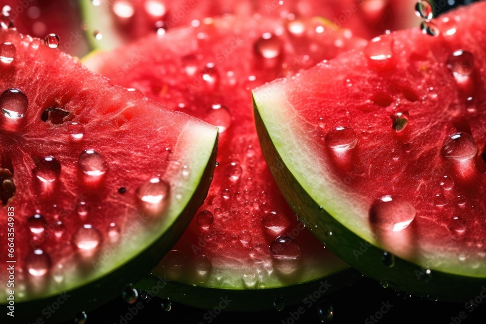 chilled watermelon slices with pool water droplets on them chilled watermelon slices with pool water droplets on them