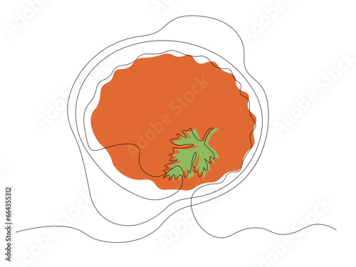 Abstract tomato soup in a tureen, continuous one line art drawing