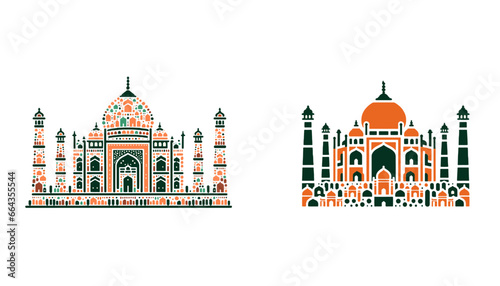 Taj Mahal silhouette design India ancient building mausoleum illustration