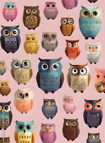 Wallpaper Mural Painted owls on knolled flat with pastel Torontodigital.ca