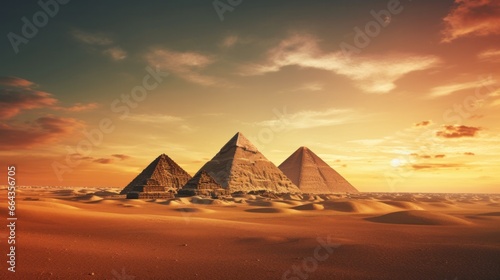 Pyramids of Giza at sunset in Egypt.
