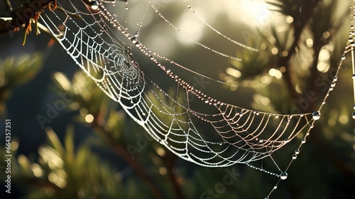  a close up of a spider web on a tree branch.  generative ai © Anna
