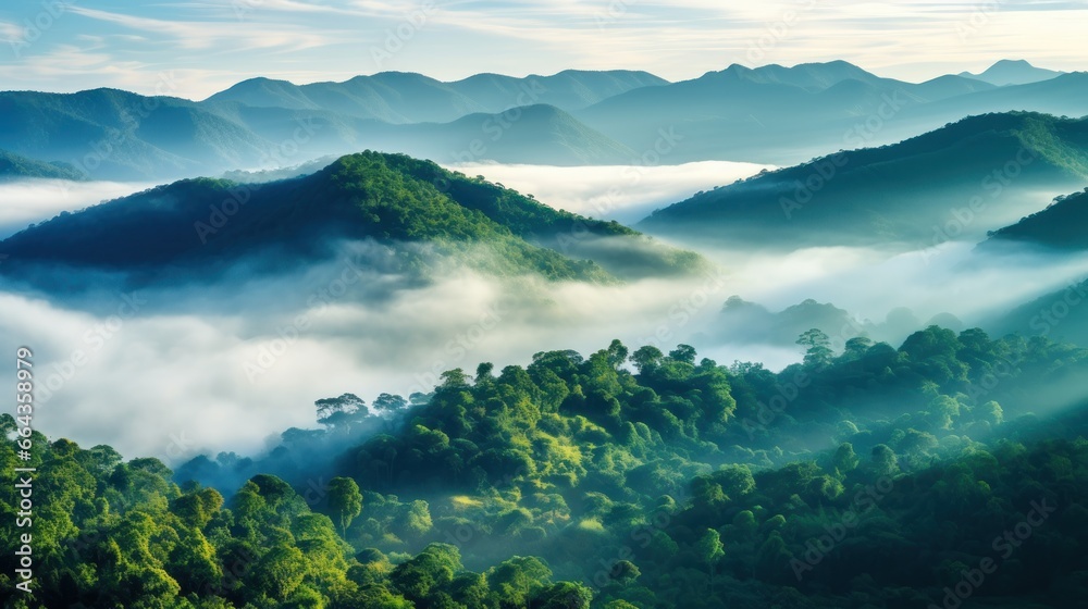 A foggy landscape in the jungle. A foggy landscape in the jungle.