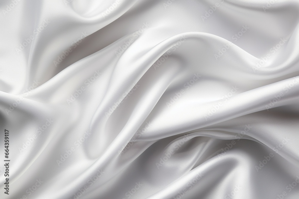 Closeup of Rippled White Satin Fabric