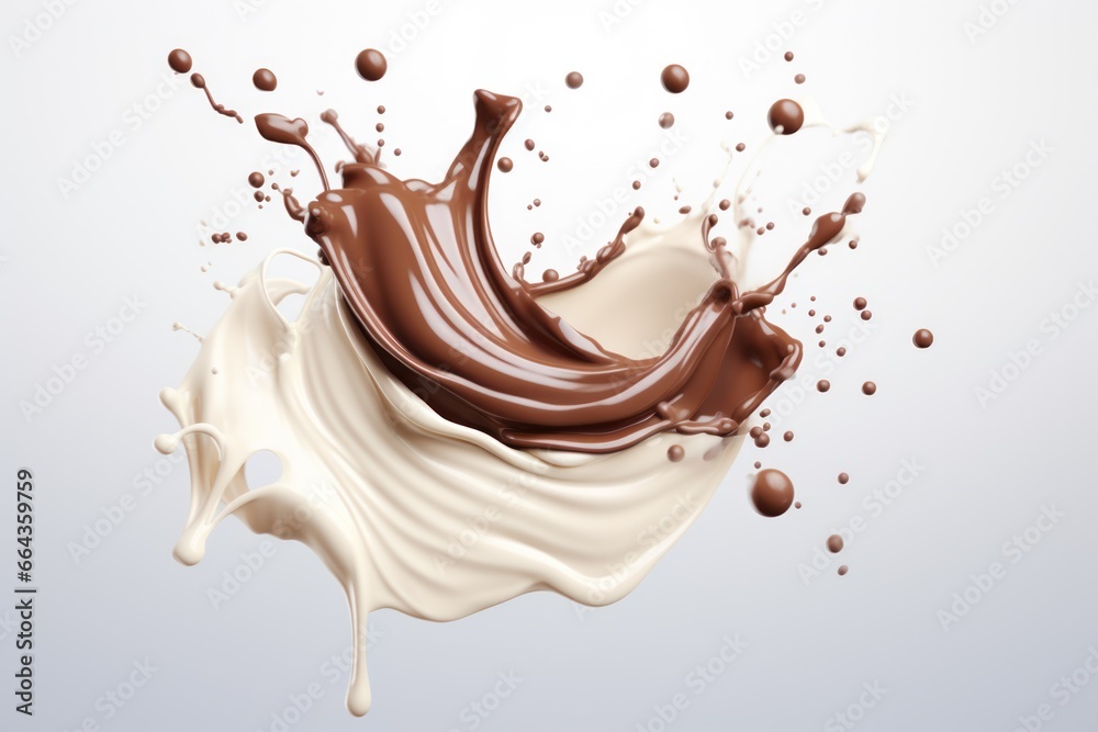 Splash of milk and chocolate mixed isolated on a white background.